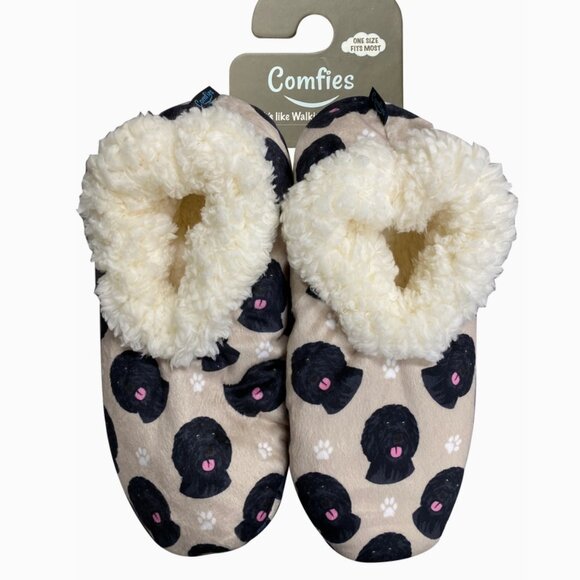 Comfies Black Labradoodle Slippers - Sherpa Lined bootie style slippers NWT - Picture 1 of 3